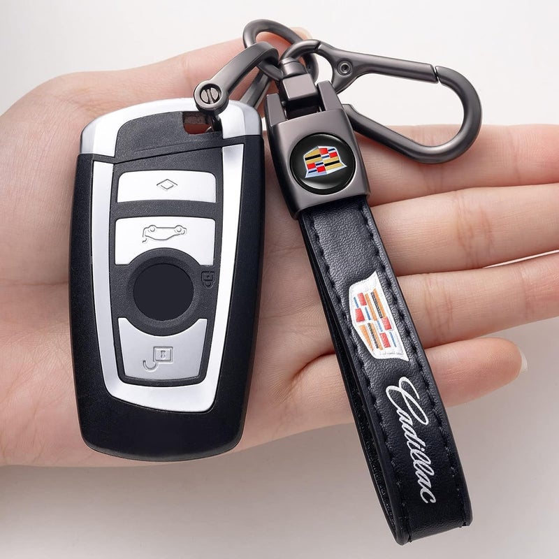 BFIVEANTE leather car keychain set for Cadillac men and women family present keychain key ring lanyard accessories (black) - Image 4